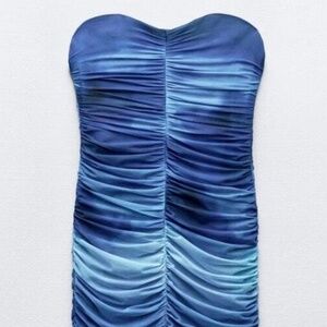 ZARA SHORT TULLE DRESS WITH PRINT BLUE MINI BODYCON - Size XS - Never Worn